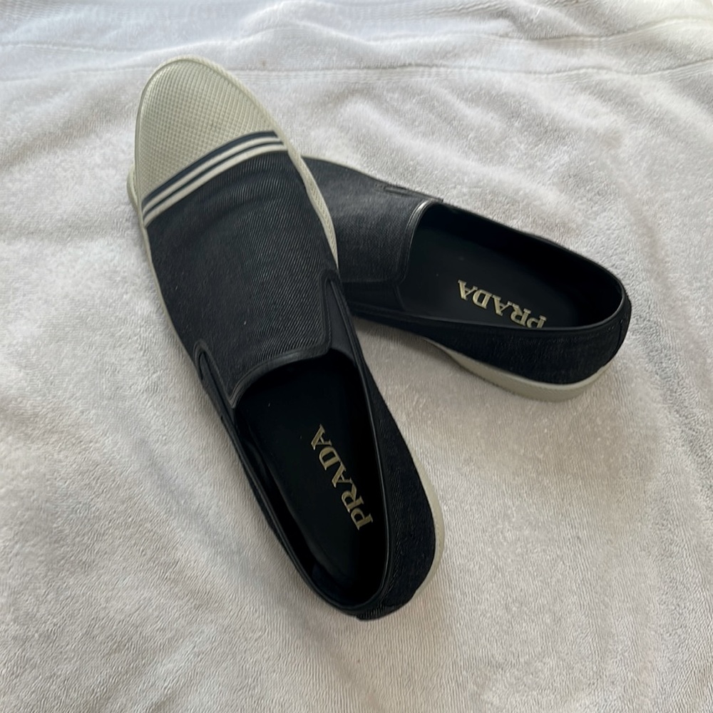 Prada slip on shoes. Used but in great condition. Dark blue/denim color